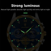 POEDAGAR Luxury Men's Waterproof Chronograph Watch: Stainless Steel Quartz Timepiece with Luminous Dial With Box
