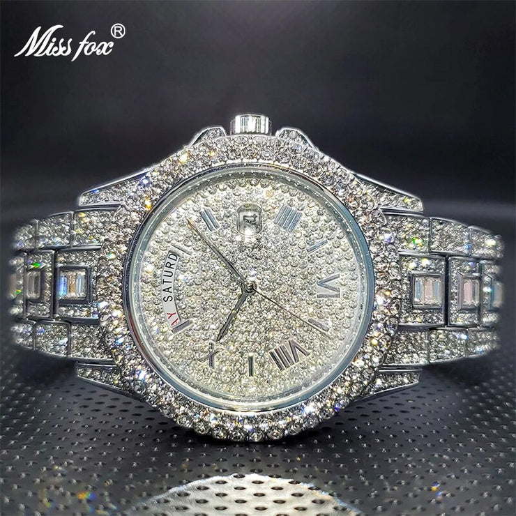 Relogio Masculino Luxury Iced Out Watch Multifunction Day Date Adjust Calendar Quartz Watches For Men - Comes With Box