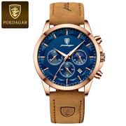 POEDAGAR  Mystique Men's Luxury Sports Quartz Watch – Waterproof, Chronograph, Luminous Date, Leather Wristwatch for Business & Casual Wear