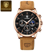 POEDAGAR  Mystique Men's Luxury Sports Quartz Watch – Waterproof, Chronograph, Luminous Date, Leather Wristwatch for Business & Casual Wear