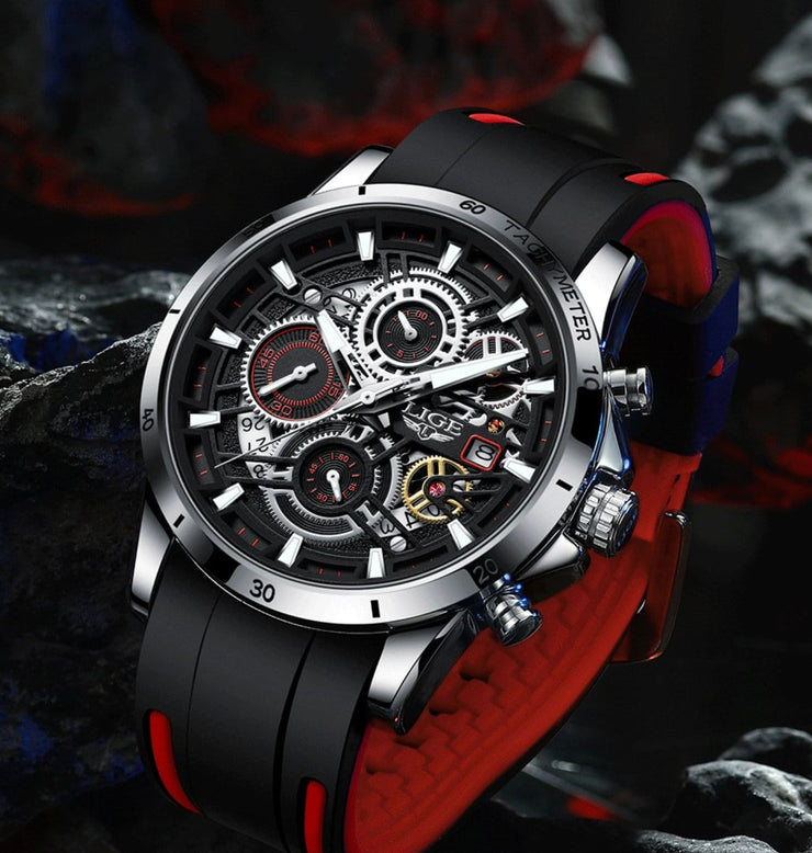 LIGE Mens Watches Brand Luxury Silicone Strap Waterproof Sport Quartz Chronograph Military Watch Men Clock Relogio +BOX