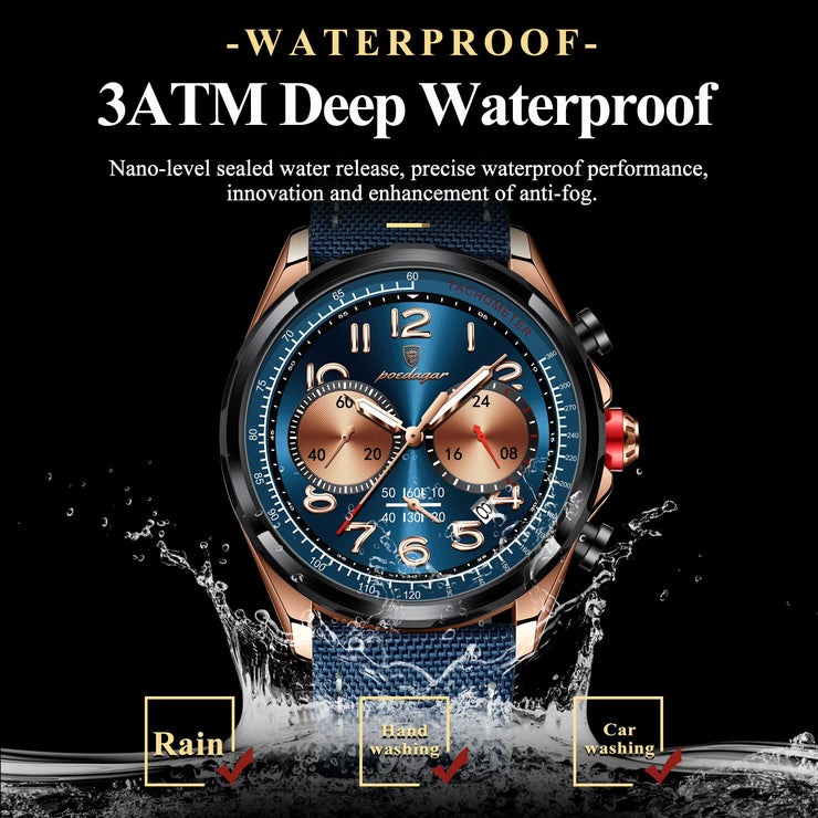 POEDAGAR Phantom Edition | Luxury Waterproof Chronograph Watch for Men