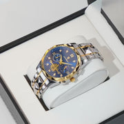 POEDAGAR Luxury Men's Waterproof Chronograph Watch: Stainless Steel Quartz Timepiece with Luminous Dial With Box