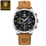 POEDAGAR  Mystique Men's Luxury Sports Quartz Watch – Waterproof, Chronograph, Luminous Date, Leather Wristwatch for Business & Casual Wear