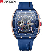 CURREN Square Business Watches: Large Dial Sports Quartz with Silicone Bands and Luminous Hands with box